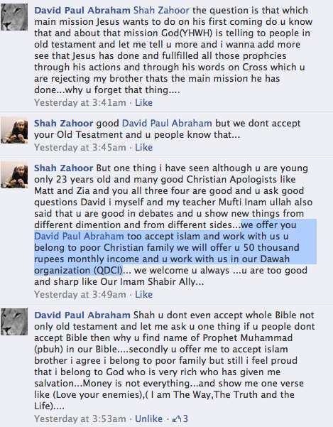 Muslims Bribing Christians to Convert on Facebook!